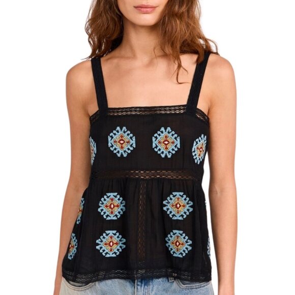 The Great.‎ The Roam Top with Folklore Embroidery Black Size 0 Cowgirl Boho - Picture 1 of 11